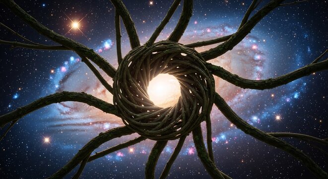 Cosmic Entity with Tentacles and Glowing Core in Nebula.