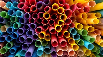Obraz premium A vibrant collection of colorful paper straws arranged in a rainbow pattern