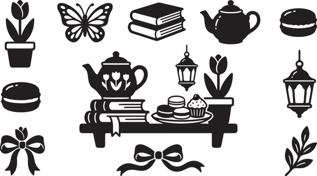 Cozy Reading Nook with Tea and Sweet Treats Illustration