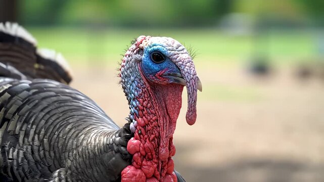 Turkey Gobbling Sound with Vibrant Red and Blue Head Close Up