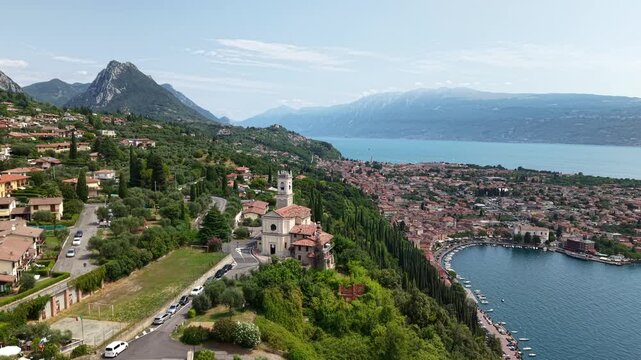 Scenic drone perspective of the Christian heritage site in Monte Maderno during summer daylight