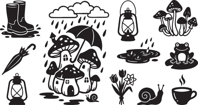 Whimsical Rainy Day Icons and Illustrations Collection