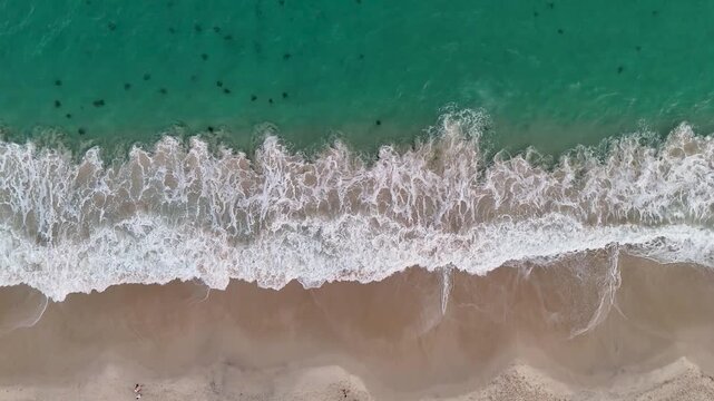 Drone Lateral Tracking Birds Eye View Over Beach Waves Southern Australia