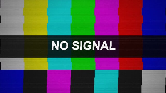Retro TV Test Pattern Loop with No Signal Text and Digital Glitch Distortion 4k video