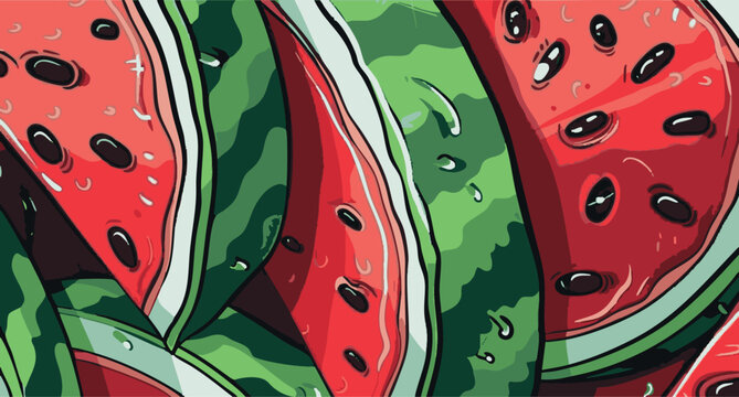 Juicy watermelon slices abstract pattern close up comic pop art style background