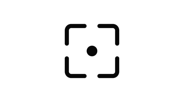 Camera focus icon with central dot black flat design silhouette