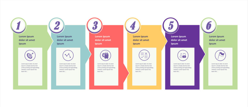 Colorful infographics design vector layout business concept 1 2 3 4 5 6 option step proccess with sample icon illustration