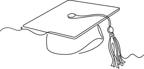 Fototapeta premium Continuous single line drawing of graduation cap 1.