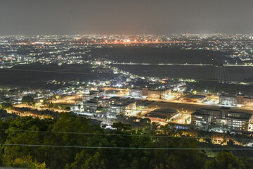 Fototapeta premium Panoramic Night View Of Coastal Plains And Taiwan Strait From Chao-Feng Temple Observation Deck, Da Gangshan, Alian, Kaohsiung, Taiwan