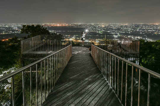 Panoramic Night View Of Coastal Plains And Taiwan Strait From Chao-Feng Temple Observation Deck, Da Gangshan, Alian, Kaohsiung, Taiwan