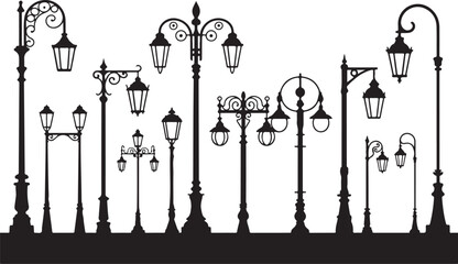 Black vintage street lamp collection illustration © Masud