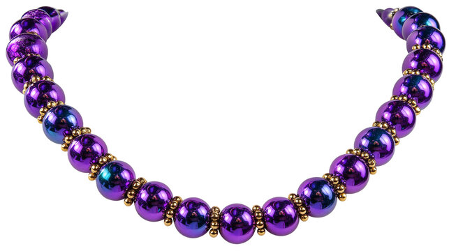 Purple Mardi Gras Beads Necklace Isolated on Transparent Background PNG