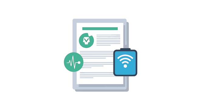 Electronic Medical Records Software Interface Illustration with Digital Health Icons for Patient Data Management, Clinical Documentation, Healthcare Technology, and EHR Systems.
