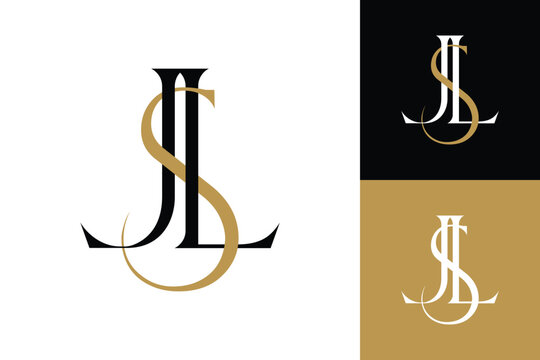 A luxurious interlocking monogram logo combining the serif letters J, L, and S with elegant curves, presented in classic black and gold colors for premium branding.