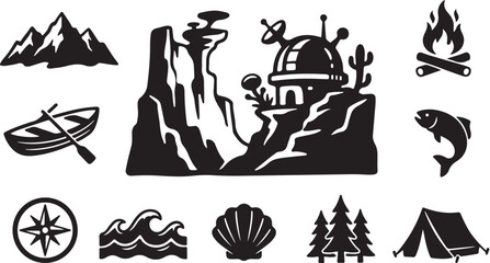 Obraz premium Camping and Outdoor Adventure Icon Set Graphics