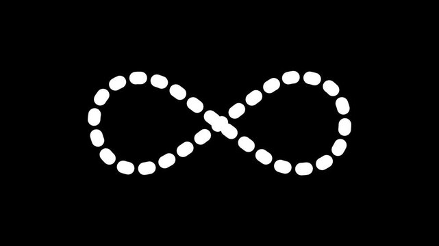 ​Black dashed infinity symbol on isolated black background Motion graphic 4k animation video.