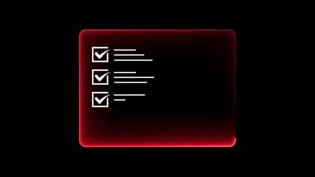 Human resources candidate selection and business checklist concept with glowing neon border on black background