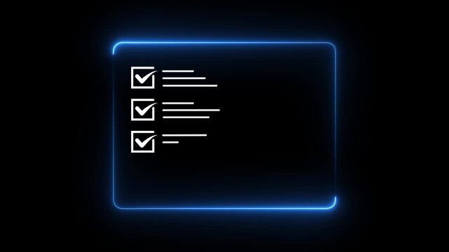 Human resources candidate selection and business checklist concept with glowing neon border on black background