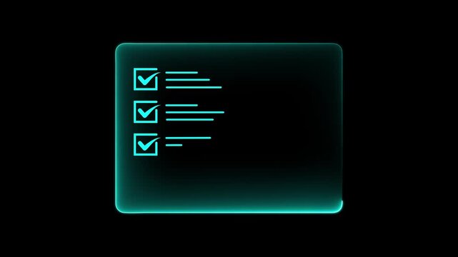 Human resources candidate selection and business checklist concept with glowing neon border on black background