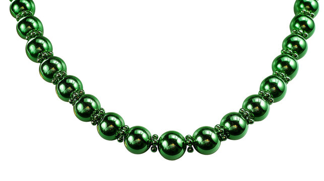 green Mardi Gras Beads Necklace Isolated on Transparent Background PNG