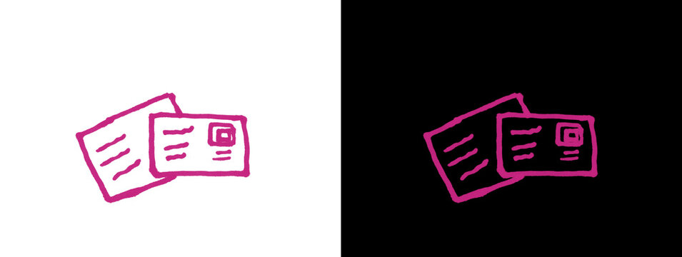 Pink Line Art Envelope Letter Mail on White and Black Background