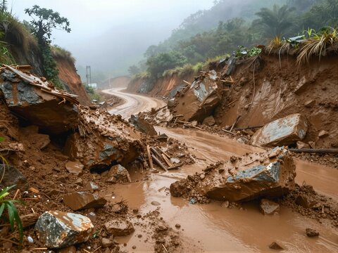 Mudslide Blocking Mountain Road