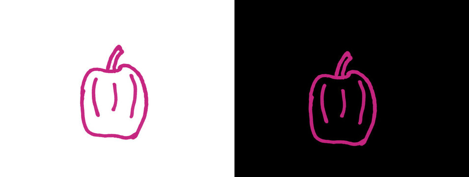 Pink Pumpkin Line Art on White and Black Background