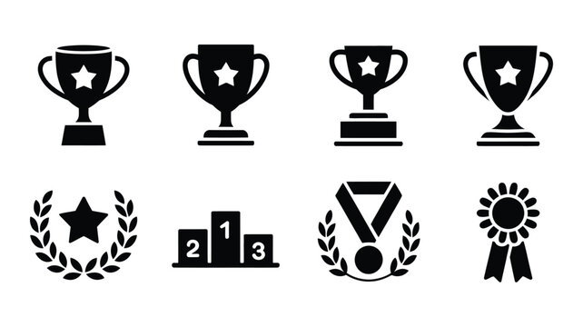 Award and trophy vector silhouette collection for victory, ranking, and achievement design elements.