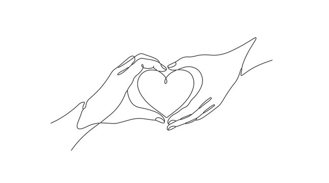 Hands and Heart Vector Illustration | Minimalist Continuous Line Art Design | Editable Graphic for Love, Care, Support, and Compassion Projects