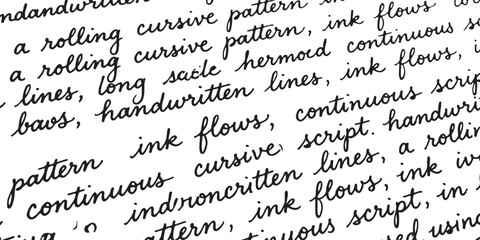 Fototapeta premium Black handwritten cursive script pattern with flowing ink text lines