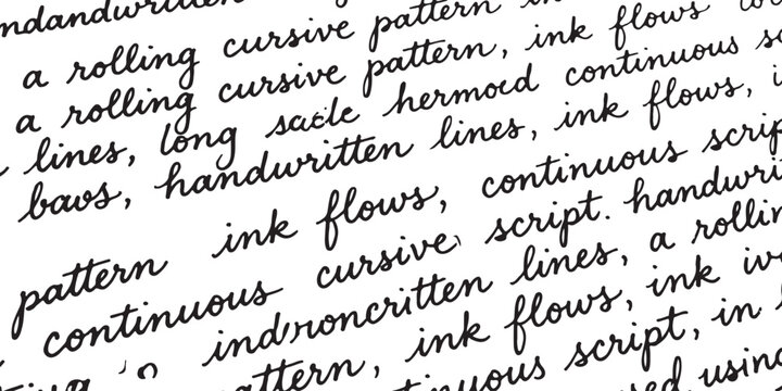 Black handwritten cursive script pattern with flowing ink text lines