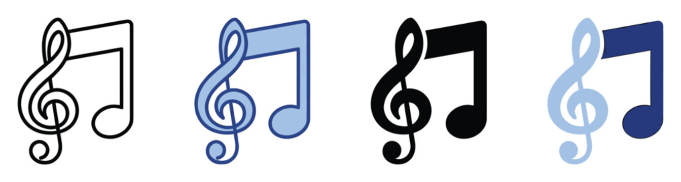 Set of music notes icons featuring Gclef and eighth note for audio applications and entertainment