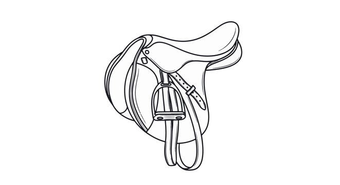 Minimalist black and white line art illustration of a standing horse, detailed equestrian profile vector with fine stroke work, artistic stallion sketch on a white background.