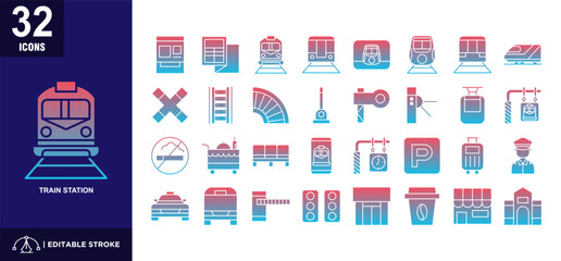 Train Station Glyph Gradient Icon Set  © okta