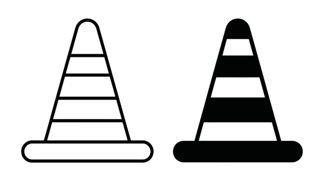 Safety traffic cone icon for construction roadwork and warning signs