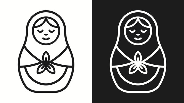 Matryoshka doll icon with nesting doll russian doll black and white contrast
