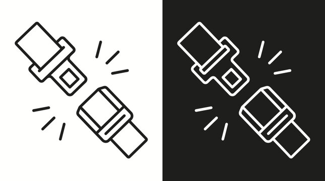 Seatbelt buckle icon with black and white background dark background