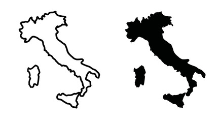 Outline and solid map of italy icon with black and white dual tone location © UniQue DEsigN