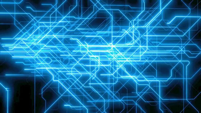Cyber security abstract neon light lines matrix grid network looping video background.
