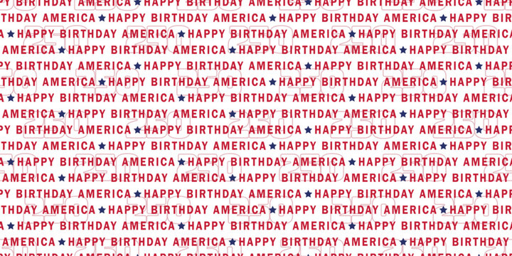Happy birthday America typography seamless pattern. USA 250 years anniversary print with text and outline numbers. Independence day, 4-th of July wrapping paper, textile, fabric. Vector illustration