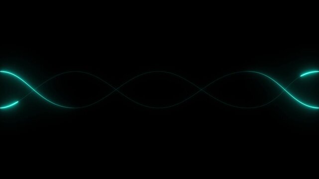 Abstract two neon curved lines pass in front of each other on black background. Moving and glowing neon lines animated.