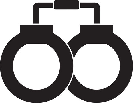Handcuffs silhouette in black and white on transparent background