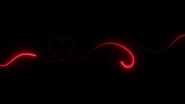 heart dashed line path icon animation on black background. Romantic travel symbol, heart dashed line trace. Movement of simple heart path, dotted love. 4k video