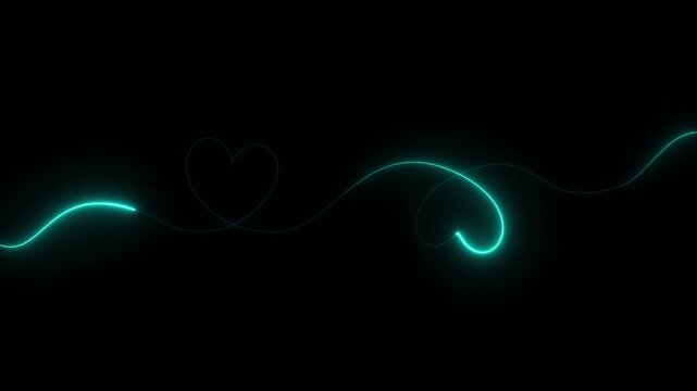 heart dashed line path icon animation on black background. Romantic travel symbol, heart dashed line trace. Movement of simple heart path, dotted love. 4k video