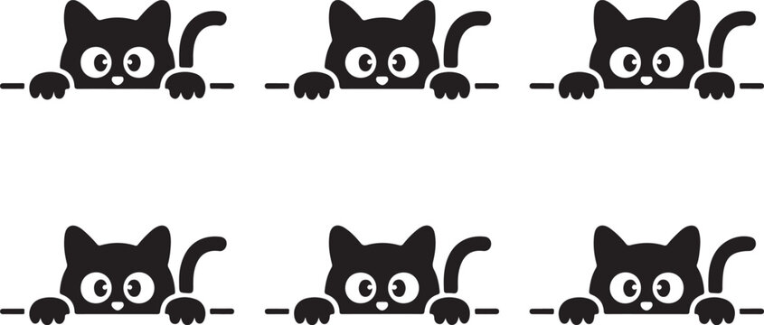Black cat peeking over a ledge in cute style