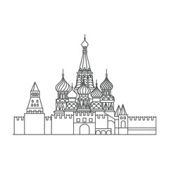 Obraz premium Saint Basil Cathedral in Moscow Hand Drawn Outline Sketch of Famous Russian Landmark Building