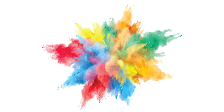 Bright colorful powder explosion with vibrant paint dust clouds