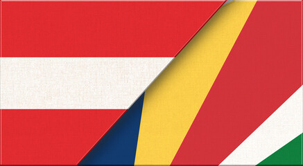 Fototapeta premium Austrian and Seychellois flags in one. Austria - Seychelles relations.