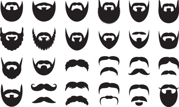 Variety of black beard and mustache styles collection