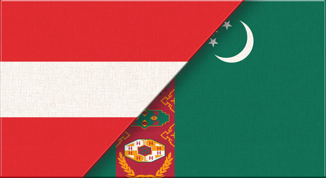 Double flag of Austria and Turkmenistan on fabric texture